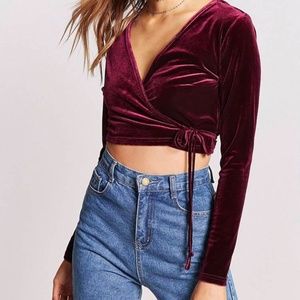 Velvet Wrap Long Sleeve Crop